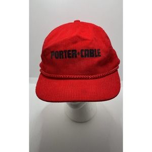 Vintage Red Corduroy Porter-Cable Power Tools Snapback Trucker Hat Cap Rope Cord
